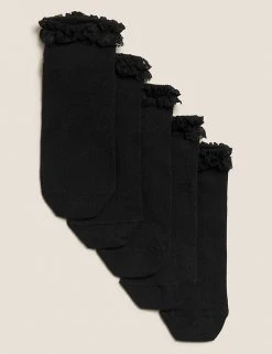 M&S Collection Socks & Tights 5pk Of Frill Trainer Liners