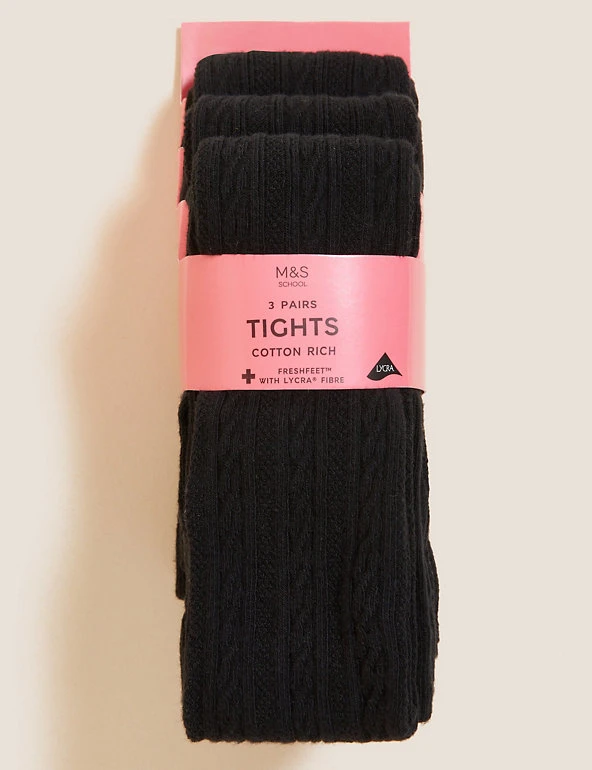 3pk of Cable Knit Tights M&S Collection 3pk Of Cable Knit Tights -Cheap School Uniform Store SD 04 T64 2025S Y0 X EC 0