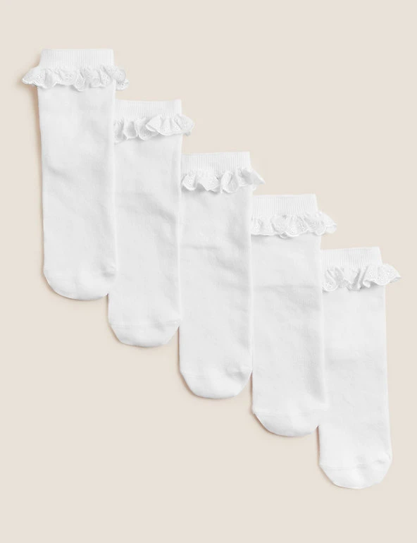 M&S Collection 5pk Cotton Rich Frill School Socks 3 M&S Collection 5pk Cotton Rich Frill School Socks