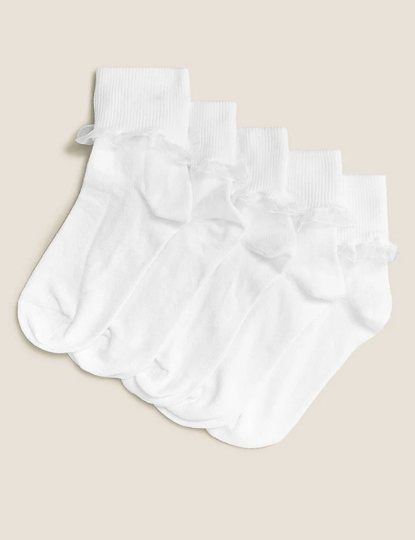 M&S Collection 5pk Of Frill Ankle Socks 3 M&S Collection 5pk Of Frill Ankle Socks