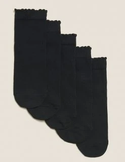 M&S Collection Socks & Tights 5pk Of Short Picot Socks -Cheap School Uniform Store SD 04 T64 8079A Y0 X EC 0