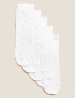 M&S Collection Socks & Tights 5pk Of Short Picot Socks