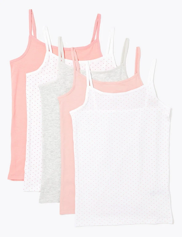 M&S Collection Underwear 5 Pack Cotton Spotted Camisole Vests (2-16 Yrs) 3 M&S Collection Underwear 5 Pack Cotton Spotted Camisole Vests (2-16 Yrs)