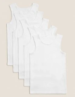M&S Collection Underwear 5pk Pure Cotton Vests (2-16 Yrs)