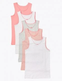 M&S Collection Underwear 5 Pack Pure Cotton Spotted Vests (2-16 Yrs)