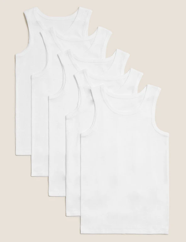 5pk Pure Cotton Vests (2-16 Yrs) M&S Collection Underwear 5pk Pure Cotton Vests (2-16 Yrs) -Cheap School Uniform Store SD 04 T71 1406V Z0 X EC 0