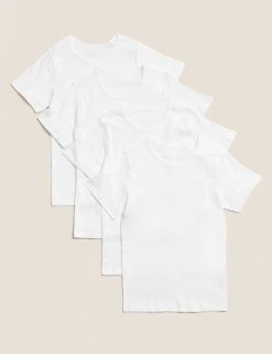 M&S Collection Underwear 4pk Pure Cotton Short Sleeve Vests (2-16 Yrs)