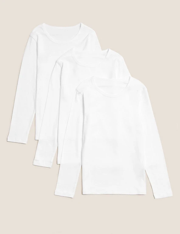 3pk Pure Cotton Long Sleeve Vests (2-16 Yrs) M&S Collection Underwear 3pk Pure Cotton Long Sleeve Vests (2-16 Yrs) -Cheap School Uniform Store SD 04 T71 1410V Z0 X EC 0