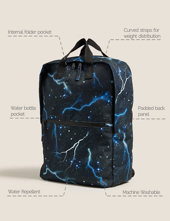 Kids' Water Repellent Lightning Backpack M&S Collection Accessories Kids' Water Repellent Lightning Backpack -Cheap School Uniform Store SD 04 T72 6136F Y0 X EC 90