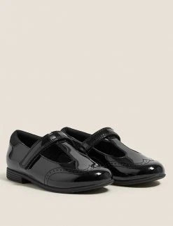 M&S Collection Kids' Leather Freshfeetâ„¢ T Bar School Shoes (8 Small - 1 Large)