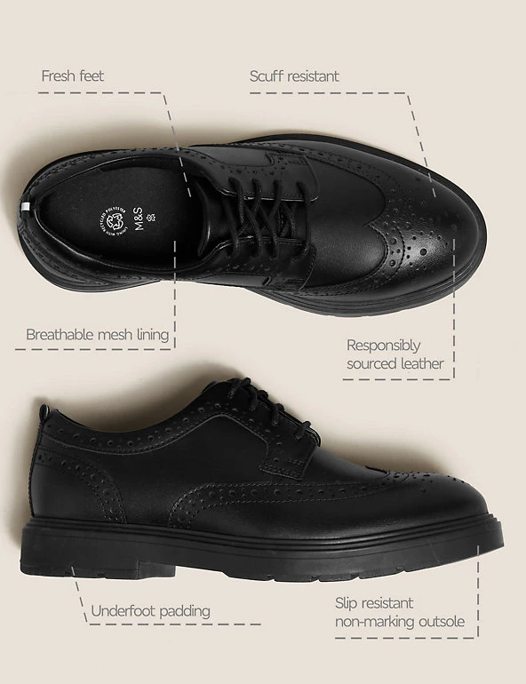 M&S Collection Kids' Leather Freshfeet™ School Shoes (13 Small - 9 Large) 4 M&S Collection Kids' Leather Freshfeet™ School Shoes (13 Small - 9 Large) - Image 2