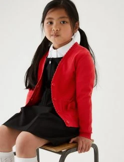 M&S Collection Cardigans Girls’ Pure Cotton Bow Pocket School Cardigan (3-18 Yrs)