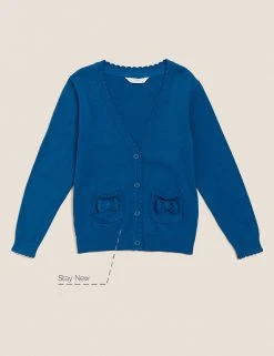 M&S Collection Cardigans Girls’ Pure Cotton Bow Pocket School Cardigan (3-18 Yrs) -Cheap School Uniform Store SD 04 T76 1373 E0 X EC 90