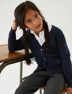 M&S Collection Cardigans Girls’ Pure Cotton Bow Pocket School Cardigan (3-18 Yrs) -Cheap School Uniform Store SD 04 T76 1373 F0 X EC 0