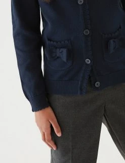 M&S Collection Cardigans Girls’ Pure Cotton Bow Pocket School Cardigan (3-18 Yrs) -Cheap School Uniform Store SD 04 T76 1373 F0 X EC 1