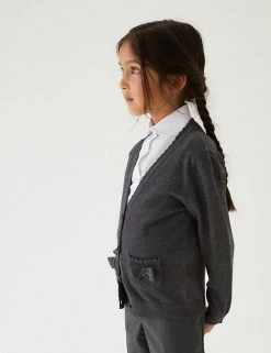 M&S Collection Cardigans Girls’ Pure Cotton Bow Pocket School Cardigan (3-18 Yrs) -Cheap School Uniform Store SD 04 T76 1373 T0 X EC 0