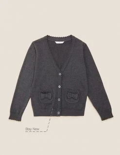M&S Collection Cardigans Girls’ Pure Cotton Bow Pocket School Cardigan (3-18 Yrs) -Cheap School Uniform Store SD 04 T76 1373 T0 X EC 90