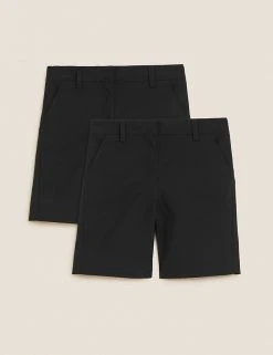 M&S Collection School 2pk Girls' Slim Leg Shorts (2-16 Yrs) 9 M&S Collection School 2pk Girls' Slim Leg Shorts (2-16 Yrs) -Cheap School Uniform Store SD 04 T76 1435 Y0 X EC 90