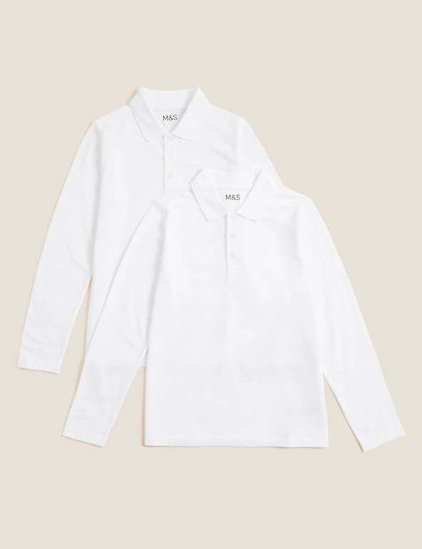 M&S Collection School 2pk Unisex Pure Cotton Polo Shirts (2-18 Yrs) 3 M&S Collection School 2pk Unisex Pure Cotton Polo Shirts (2-18 Yrs)