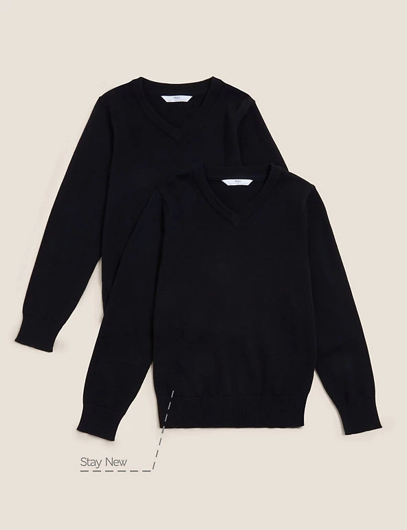 M&S Collection 2pk Unisex Slim Fit Cotton School Jumpers (3-18 Yrs) 3 M&S Collection 2pk Unisex Slim Fit Cotton School Jumpers (3-18 Yrs) - Image 2