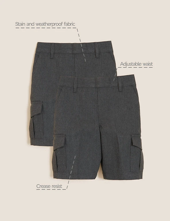 2pk Boys' Regular Leg Cargo School Shorts (2-14 Yrs) M&S Collection 2pk Boys' Regular Leg Cargo School Shorts (2-14 Yrs) -Cheap School Uniform Store SD 04 T76 4953 T0 X EC 90