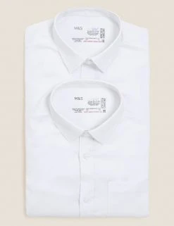 M&S Collection 2pk Boys' Cotton Regular Fit School Shirts (2-18 Yrs) -Cheap School Uniform Store SD 04 T76 5777S Z0 X EC 7