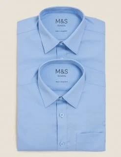 M&S Collection 2pk Boys' Non-Iron School Shirts (2-18 Yrs) -Cheap School Uniform Store SD 04 T76 5871 E0 X EC 7