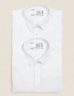 M&S Collection 2pk Boys' Cotton Regular Fit School Shirts (2-18 Yrs) -Cheap School Uniform Store SD 04 T76 5888S Z0 X EC 7