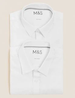 M&S Collection Boys' 2pk Slim Fit Stretch School Shirts (2-18 Yrs) -Cheap School Uniform Store SD 04 T76 5893 Z0 X EC 7