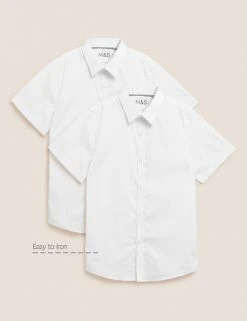 M&S Collection Boys' 2pk Slim Fit Stretch School Shirts (2-18 Yrs) -Cheap School Uniform Store SD 04 T76 5893 Z0 X EC 90