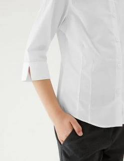 M&S Collection 2pk Girls' 3/4 Sleeve Easy Iron School Shirts (2-16 Yrs) -Cheap School Uniform Store SD 04 T76 5924 Z0 X EC 3