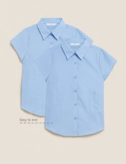 M&S Collection 2pk Girls' Cap Sleeve Easy Iron School Shirts (2-16 Yrs) -Cheap School Uniform Store SD 04 T76 5930 E0 X EC 90