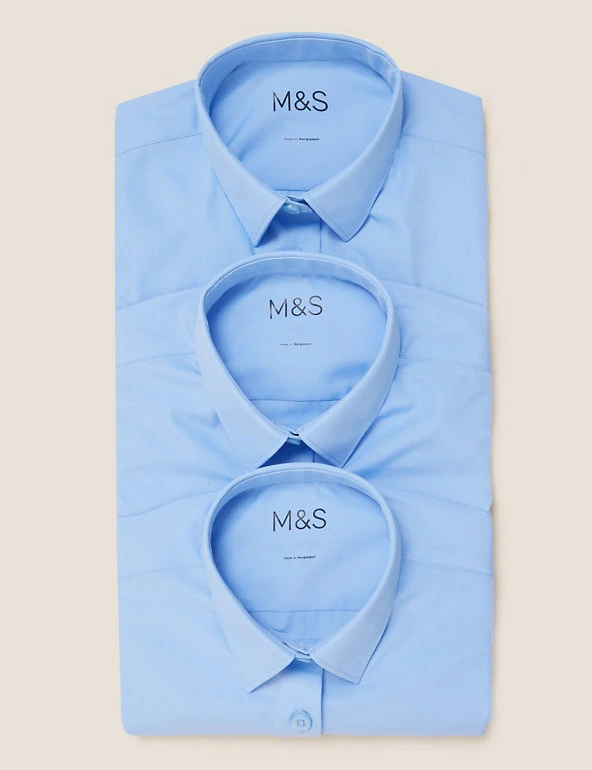 3pk Girls' Easy Iron School Shirts (2-16 Yrs) M&S Collection 3pk Girls' Easy Iron School Shirts (2-16 Yrs) -Cheap School Uniform Store SD 04 T76 5946 E0 X EC 7