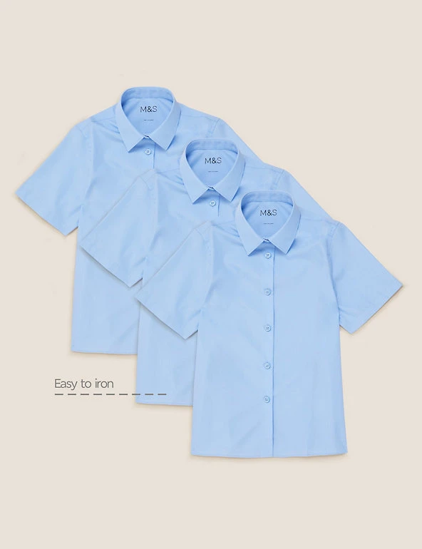 3pk Girls' Easy Iron School Shirts (2-16 Yrs) M&S Collection 3pk Girls' Easy Iron School Shirts (2-16 Yrs) -Cheap School Uniform Store SD 04 T76 5946 E0 X EC 90