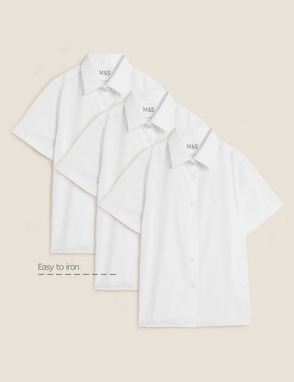 3pk Girls' Easy Iron School Shirts (2-16 Yrs) M&S Collection 3pk Girls' Easy Iron School Shirts (2-16 Yrs) -Cheap School Uniform Store SD 04 T76 5946 Z0 X EC 90