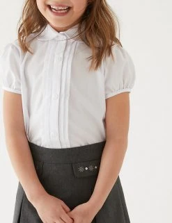 M&S Collection 2pk Girls' Pintuck Easy Iron School Shirts (2-16 Yrs) -Cheap School Uniform Store SD 04 T76 5956 Z0 X EC 1