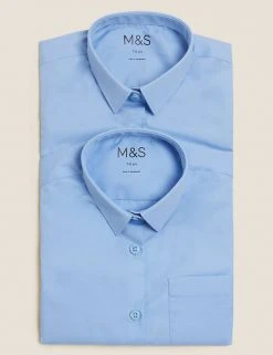 M&S Collection 2pk Girls' Slim Fit Non-Iron School Shirts (2-18 Yrs) -Cheap School Uniform Store SD 04 T76 5984 E0 X EC 7