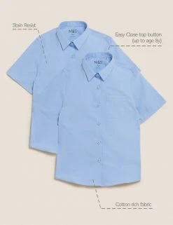 M&S Collection 2pk Girls' Slim Fit Non-Iron School Shirts (2-18 Yrs) -Cheap School Uniform Store SD 04 T76 5984 E0 X EC 90