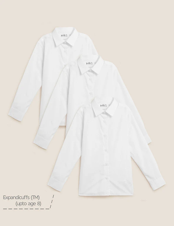 3pk Girls' Longer Length Easy Iron School Shirts (4-18 Yrs) M&S Collection 3pk Girls' Longer Length Easy Iron School Shirts (4-18 Yrs) -Cheap School Uniform Store SD 04 T76 6023L Z0 X EC 90