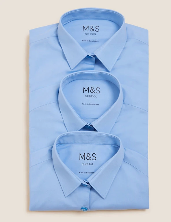 3pk Girls' Slim Fit Easy Iron School Shirts (2-16 Yrs) M&S Collection 3pk Girls' Slim Fit Easy Iron School Shirts (2-16 Yrs) -Cheap School Uniform Store SD 04 T76 6024 E0 X EC 7