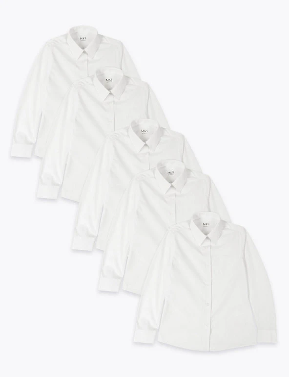 M&S Collection 5pk Girls' Regular Fit Easy To Iron Shirts (2-18 Yrs) 4 M&S Collection 5pk Girls' Regular Fit Easy To Iron Shirts (2-18 Yrs) - Image 2
