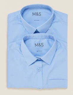 M&S Collection 2pk Girls' Non-Iron School Shirts (2-18 Yrs) -Cheap School Uniform Store SD 04 T76 6037 E0 X EC 7