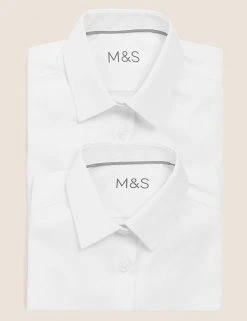 M&S Collection 2pk Girls' Skinny Fit School Shirts (2-18 Yrs) -Cheap School Uniform Store SD 04 T76 6057 Z0 X EC 7