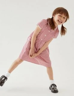 M&S Collection Dresses Girls' Pure Cotton Striped School Dress (2-14 Yrs)