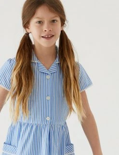 M&S Collection Dresses Girls' Pure Cotton Striped School Dress (2-14 Yrs) -Cheap School Uniform Store SD 04 T76 6480 E1 X EC 1