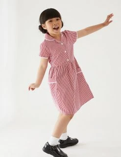M&S Collection Dresses Girls' Pure Cotton Gingham School Dress (2-14 Yrs) -Cheap School Uniform Store SD 04 T76 6481 B0 X EC 0