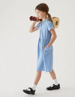M&S Collection Dresses Girls' Pure Cotton Gingham School Dress (2-14 Yrs) -Cheap School Uniform Store SD 04 T76 6481 E1 X EC 0