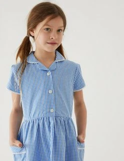 M&S Collection Dresses Girls' Pure Cotton Gingham School Dress (2-14 Yrs) -Cheap School Uniform Store SD 04 T76 6481 E1 X EC 1