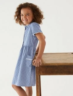 M&S Collection Dresses Girls' Pure Cotton Gingham School Dress (2-14 Yrs) -Cheap School Uniform Store SD 04 T76 6481 F0 X EC 0