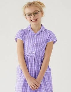 M&S Collection Dresses Girls' Pure Cotton Gingham School Dress (2-14 Yrs) -Cheap School Uniform Store SD 04 T76 6481 G0 X EC 1